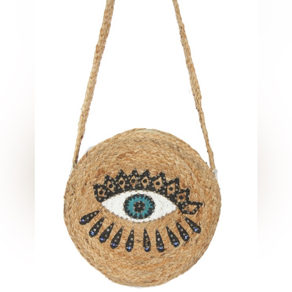 🌟SALE🌟Braided Evil Eye Jute Circle Bag